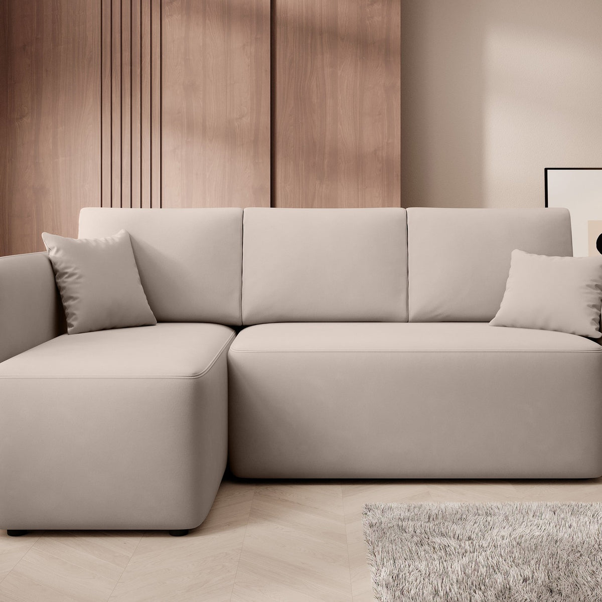 Hadson 3 Seater Storage Sleeper Chaise Sofa - Beige