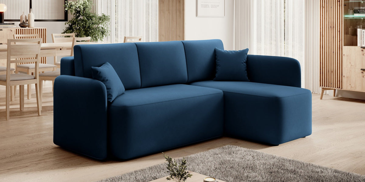Hadson 3 Seater Storage Sleeper Chaise Sofa - Blue