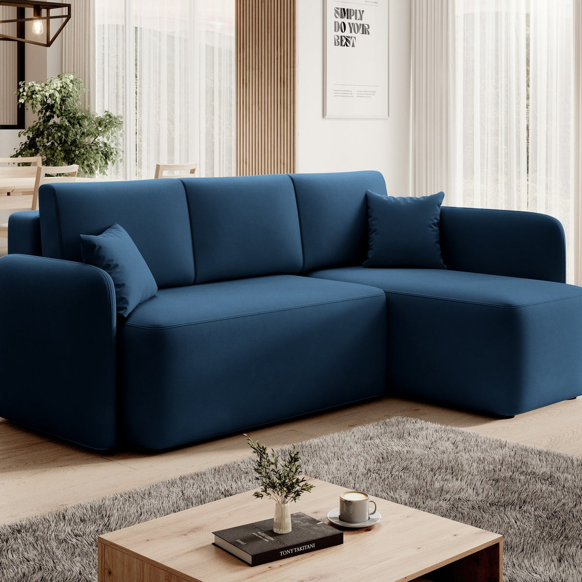 Hadson 3 Seater Storage Sleeper Chaise Sofa - Blue