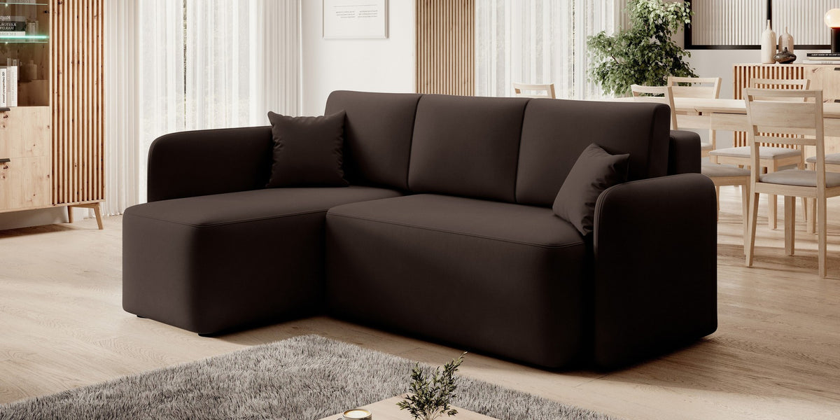 Hadson 3 Seater Storage Sleeper Chaise Sofa - Dark Brown