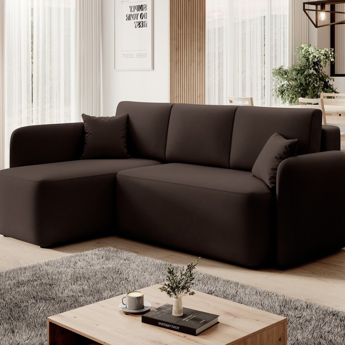 Hadson 3 Seater Storage Sleeper Chaise Sofa - Dark Brown