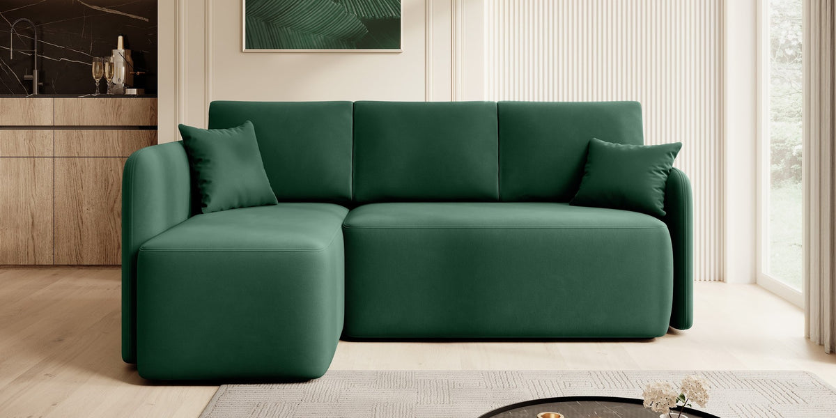 Hadson 3 Seater Storage Sleeper Chaise Sofa - Emerald Green