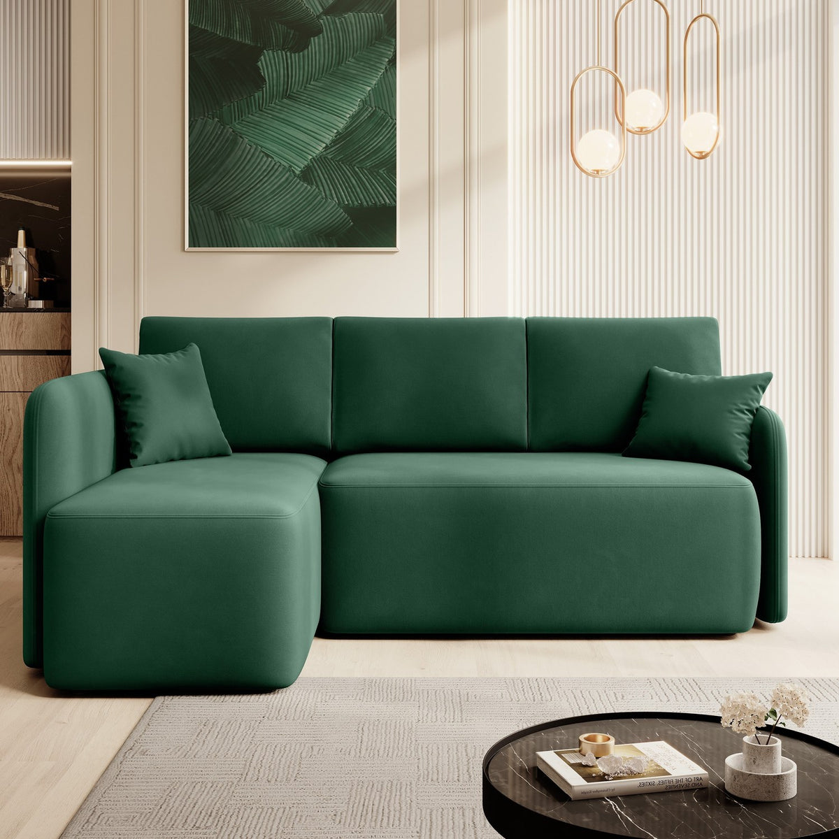 Hadson 3 Seater Storage Sleeper Chaise Sofa - Emerald Green