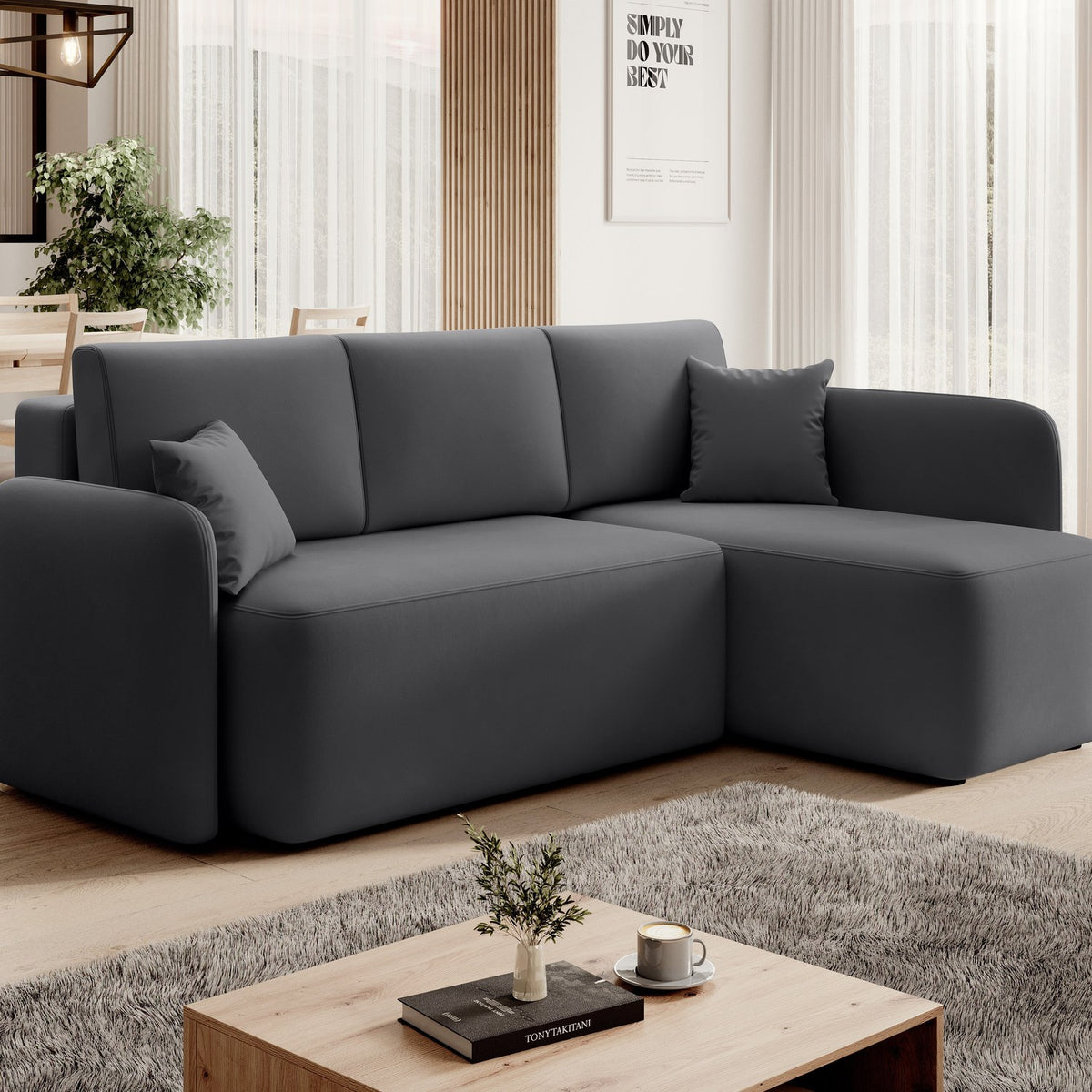 Hadson 3 Seater Storage Sleeper Chaise Sofa - Grey