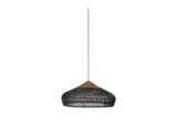 Halden black rattan and reclaimed teak pendant light, side view