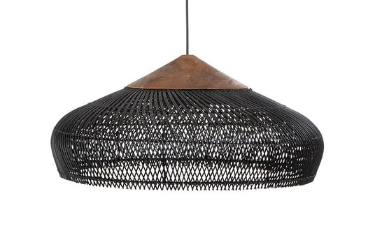 Halden Black Rattan and Reclaimed Teak Pendant Light - Teak Meets Rattan