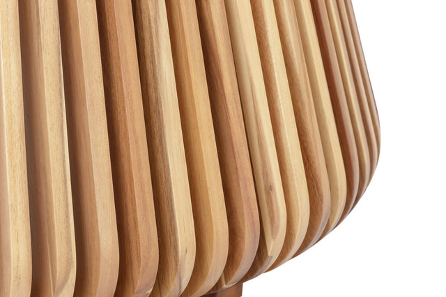 Hartley Round Acacia Wood and Glass Coffee Table - Curved Acacia Slats