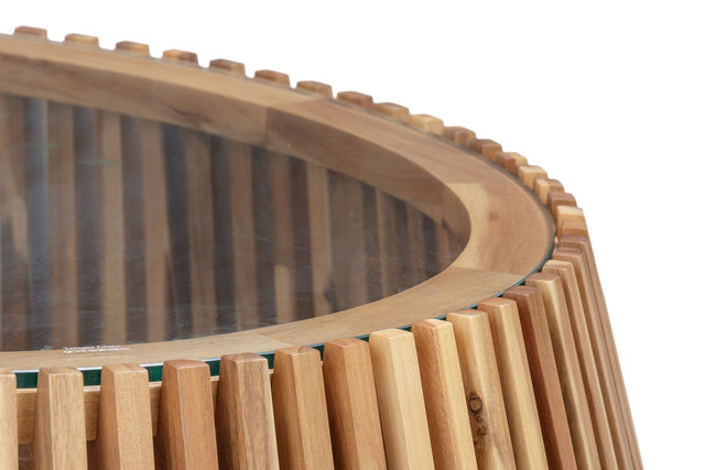 Hartley Round Acacia Wood and Glass Coffee Table - Rounded Wooden Rim