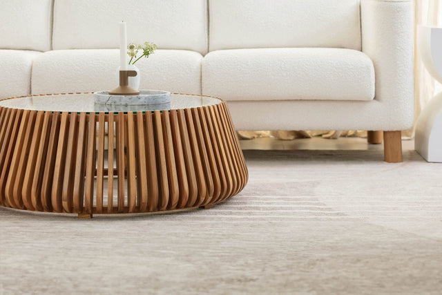 Hartley Round Acacia Wood and Glass Coffee Table - Low 17-Inch Height