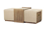 Helena barley chenille storage ottoman with sliding ash wood tray, three-quarter view