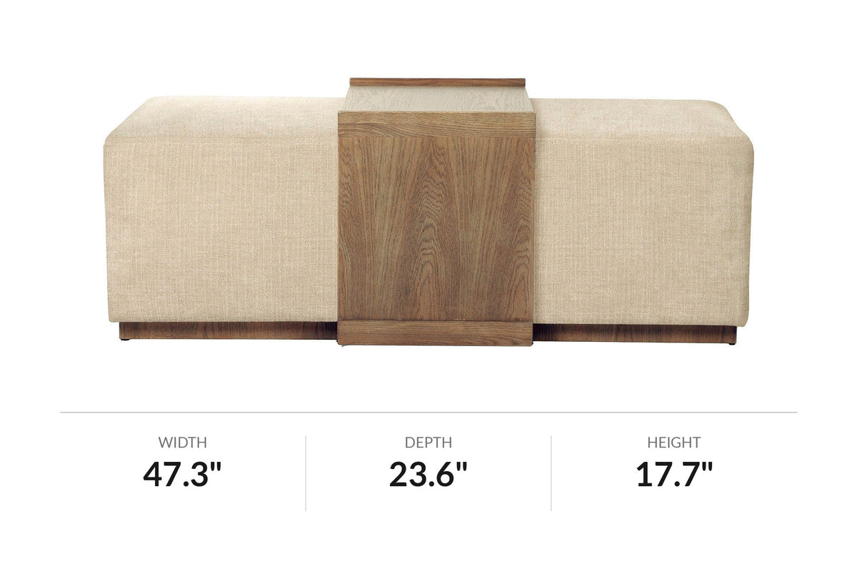 Helena chenille storage ottoman with sliding tray, front view