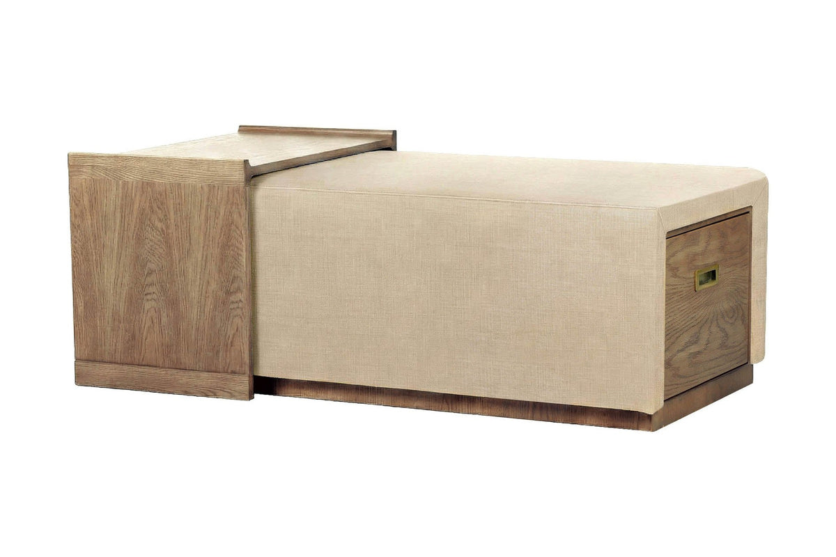 Helena ottoman with the sliding tray moved to one end