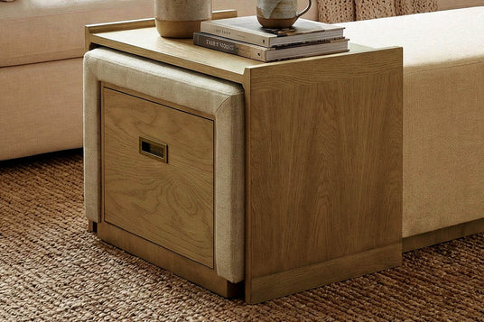 Helena Chenille Storage Ottoman with Sliding Tray - A Tray That Moves with You
