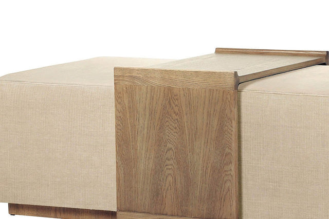 Helena Chenille Storage Ottoman with Sliding Tray - Sliding Wood Tray