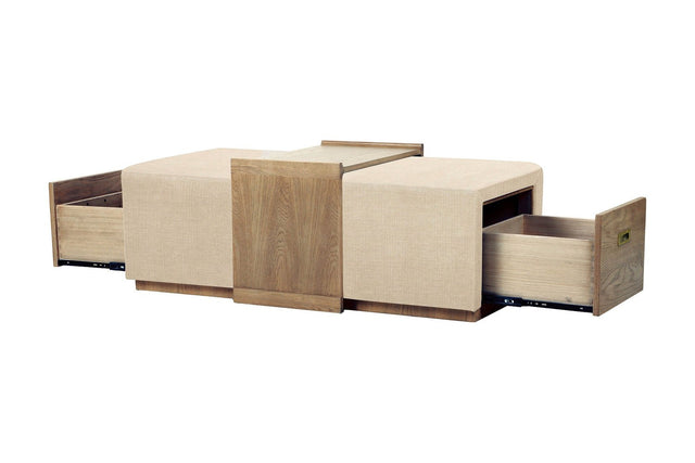 Helena Chenille Storage Ottoman with Sliding Tray - Two Hidden Drawers