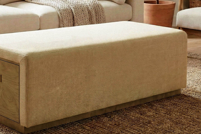 Helena Chenille Storage Ottoman with Sliding Tray - Extra Seat or Footrest