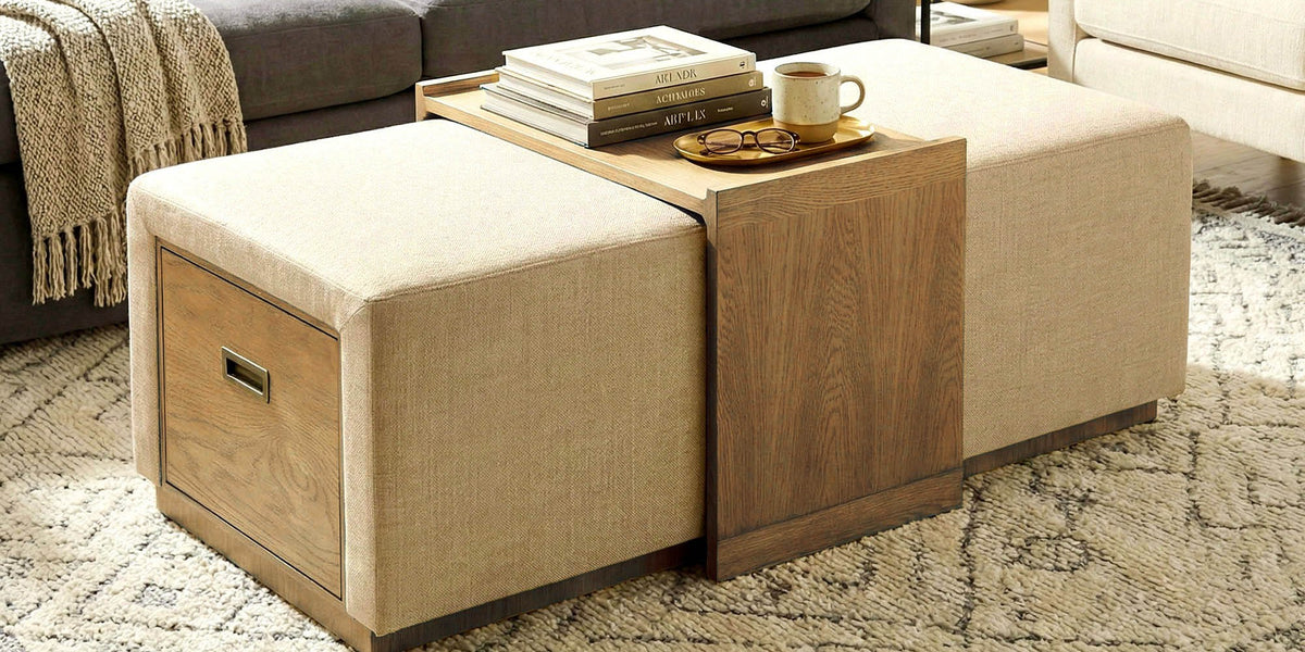 Helena Chenille Storage Ottoman with Sliding Tray