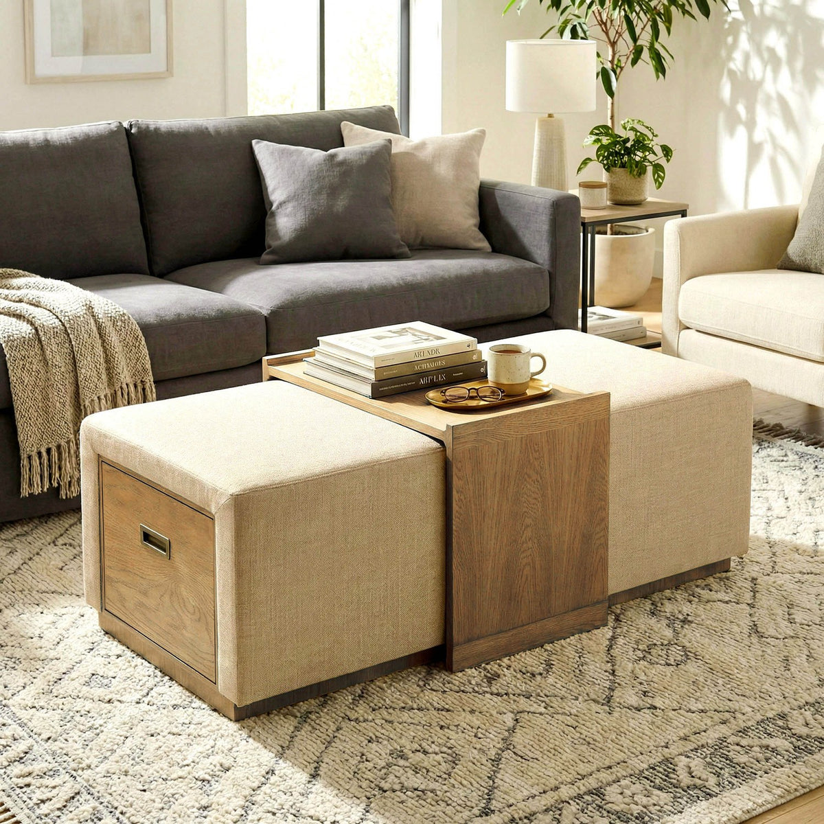 Helena Chenille Storage Ottoman with Sliding Tray