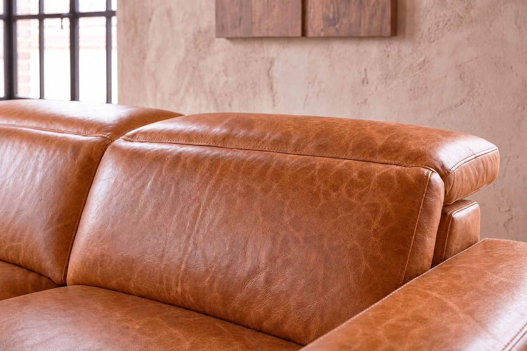 Esther Distressed Italian Aniline Leather Corner Recliner Sectional Sofa