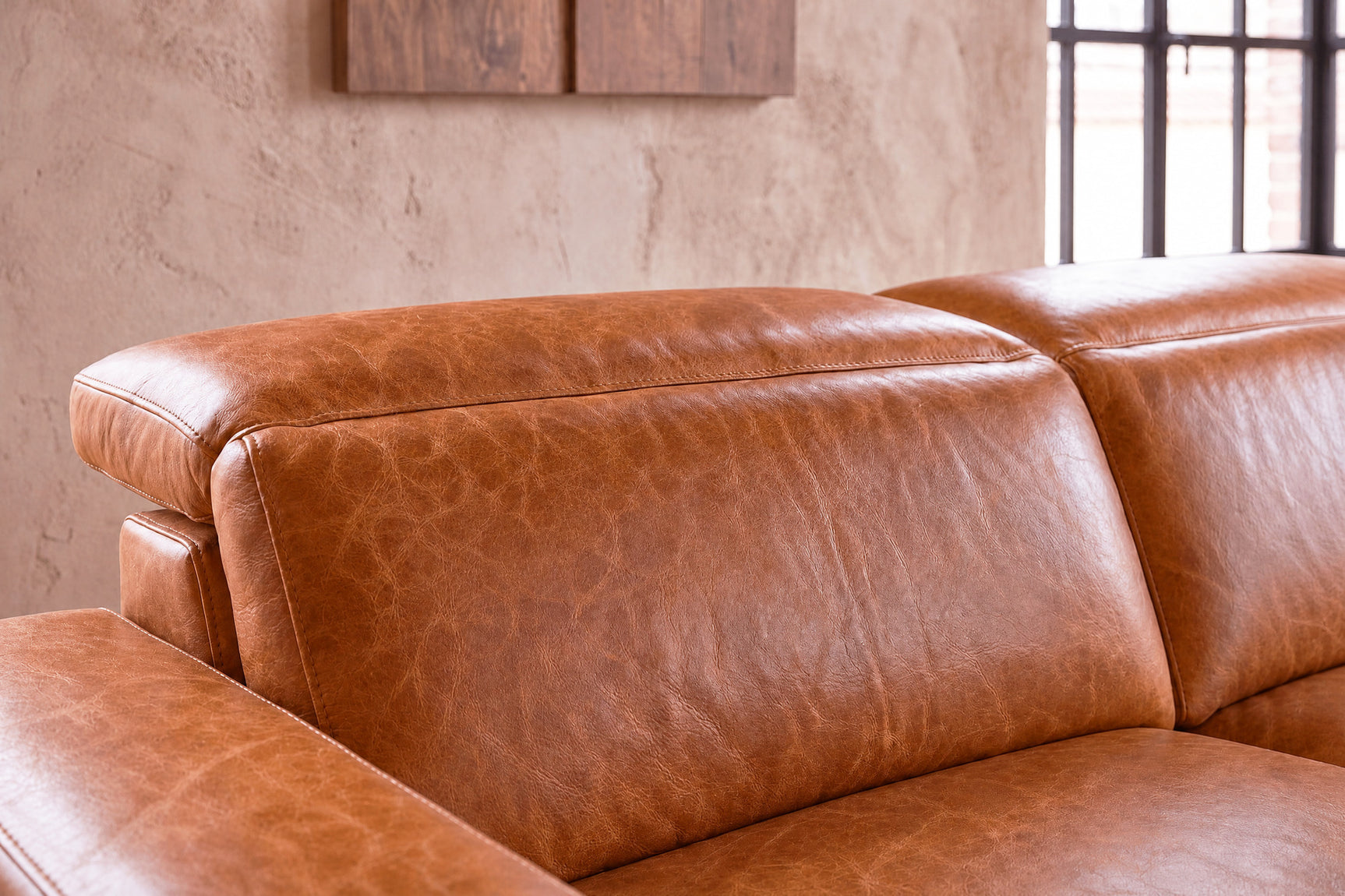 Esther Distressed Italian Aniline Leather Corner Recliner Sectional Sofa