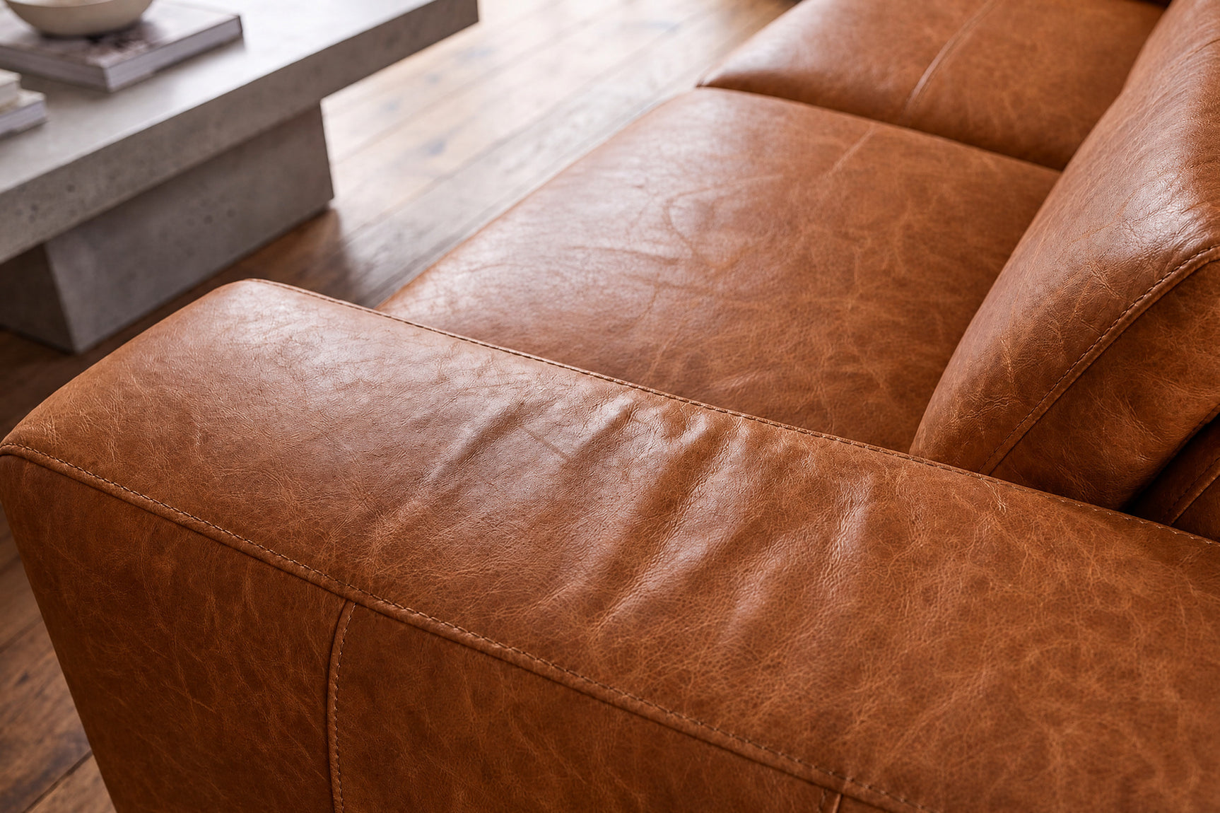 Esther Distressed Italian Aniline Leather Corner Recliner Sectional Sofa