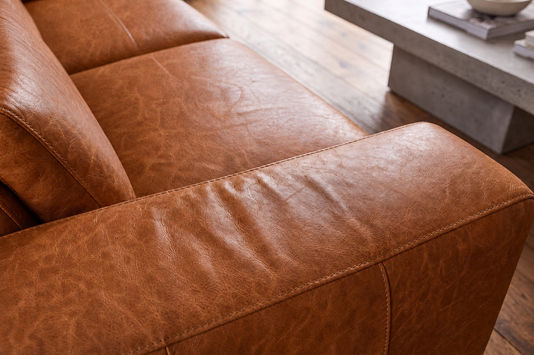Esther Distressed Italian Aniline Leather Corner Recliner Sectional Sofa