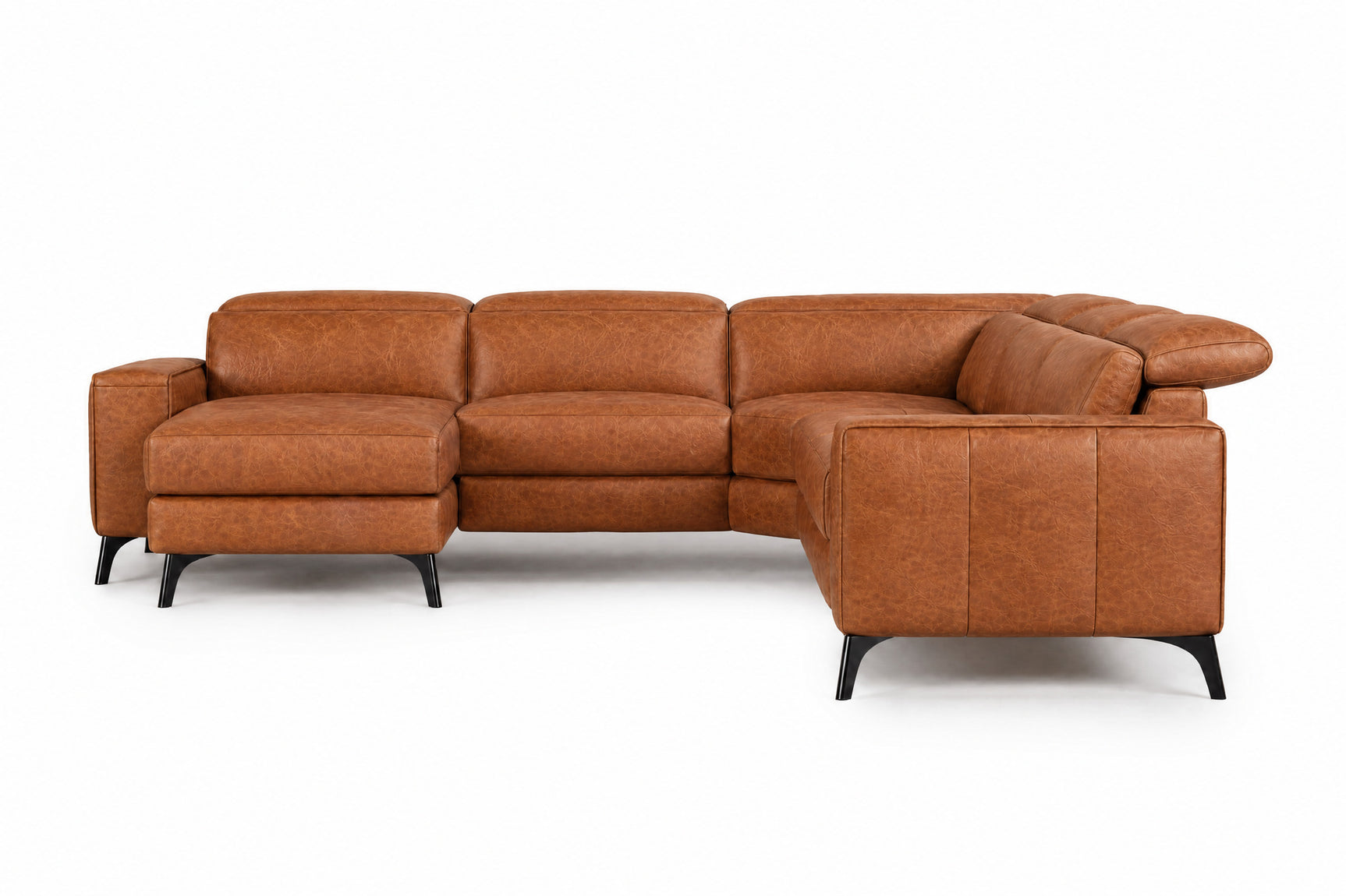 Esther Distressed Italian Aniline Leather Corner Recliner Sectional Sofa
