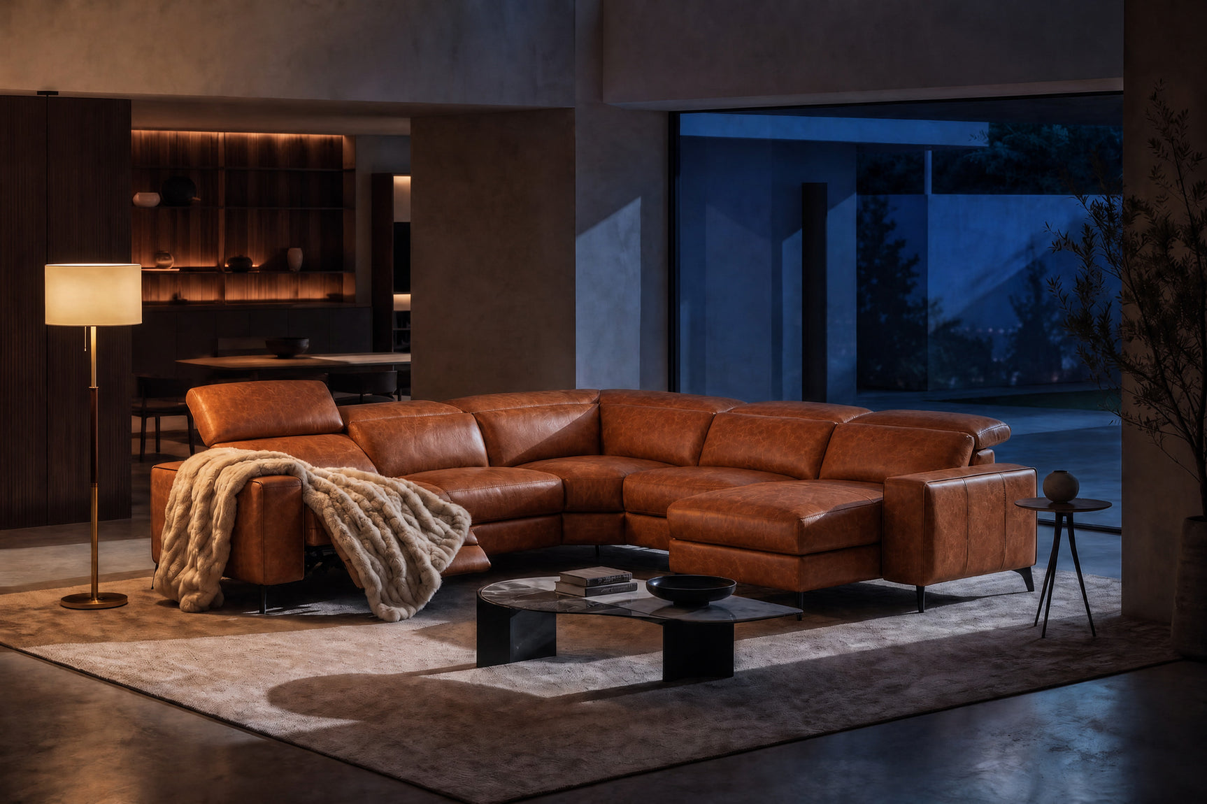 Esther Distressed Italian Aniline Leather Corner Recliner Sectional Sofa