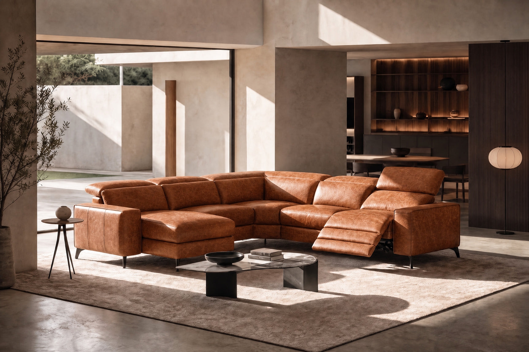 Esther Distressed Italian Aniline Leather Corner Recliner Sectional Sofa