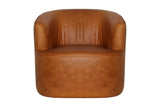 Hollis swivel chair in Saddle leather, front view of the barrel back