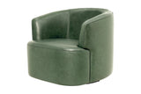 Hollis leather swivel accent chair in Forest Green top-grain leather, three-quarter view