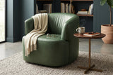 Hollis Forest Green leather swivel chair in a dark-walled home library