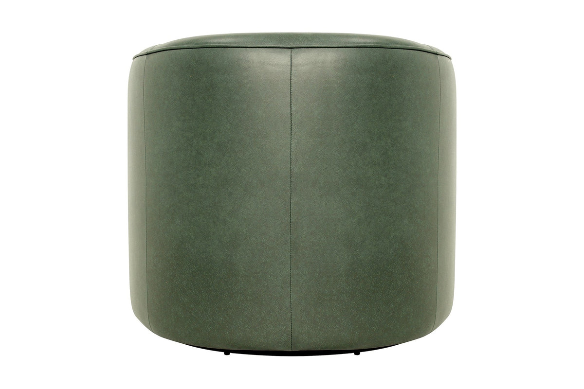 Hollis swivel chair in Forest Green leather, back view with centre seam
