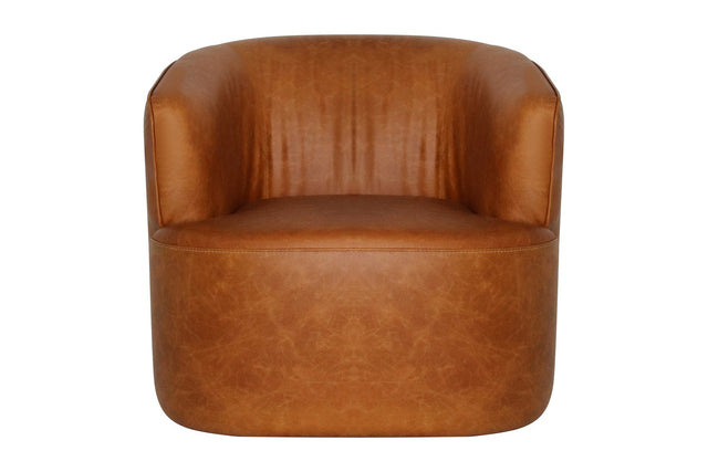 Hollis Leather Swivel Accent Chair - Curved Barrel Back