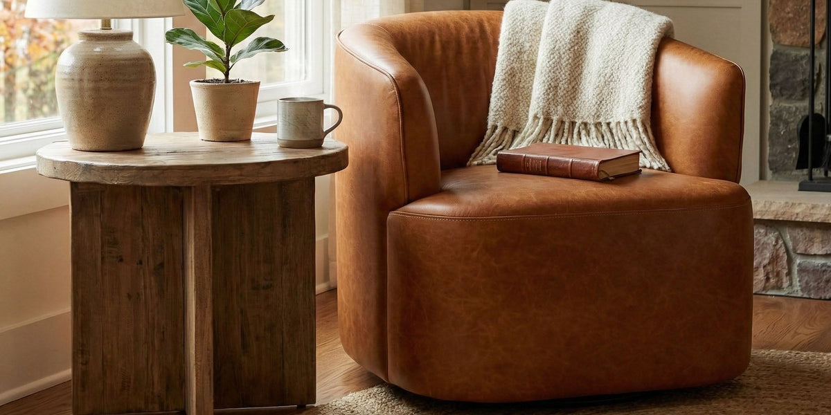 Hollis Leather Swivel Accent Chair