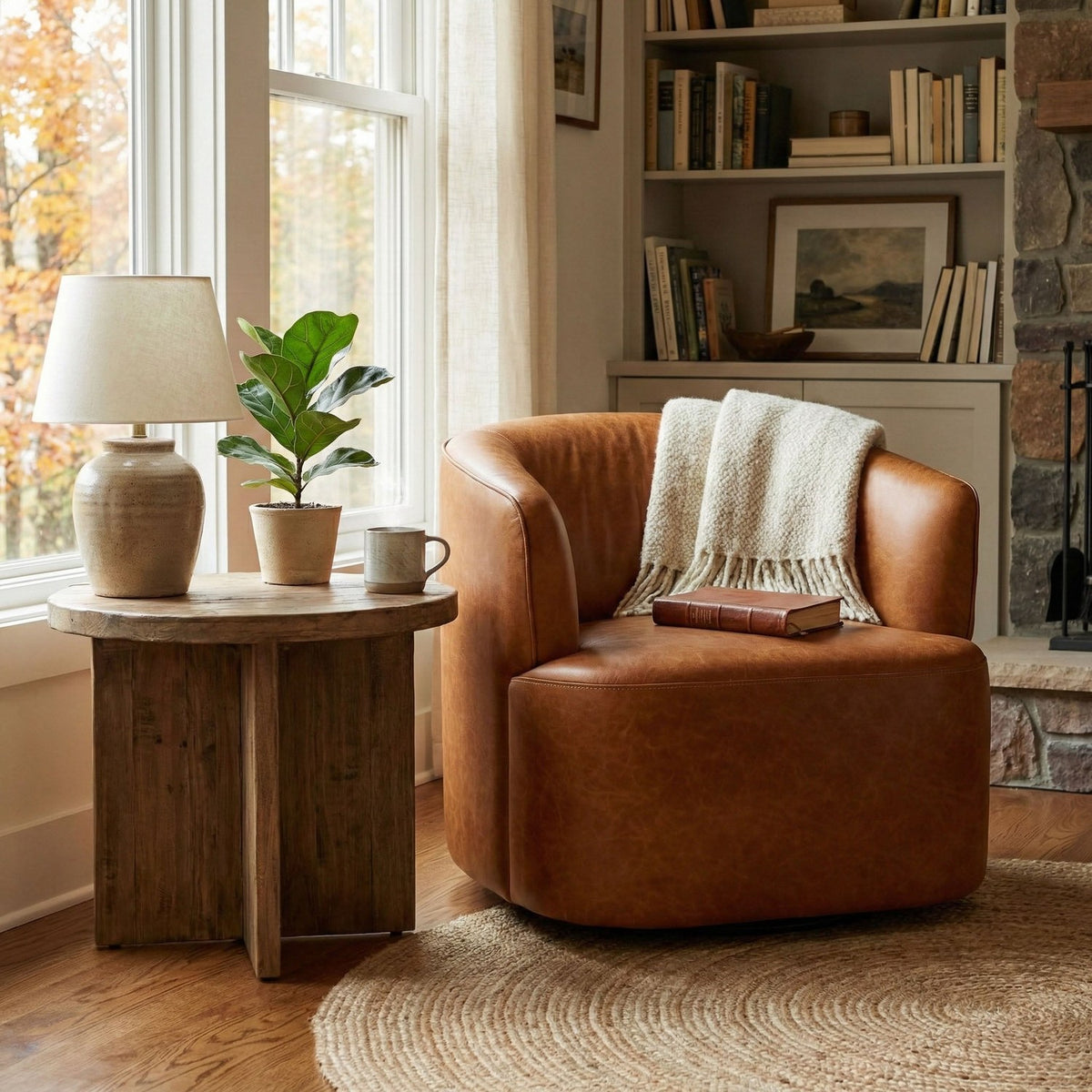 Hollis Leather Swivel Accent Chair