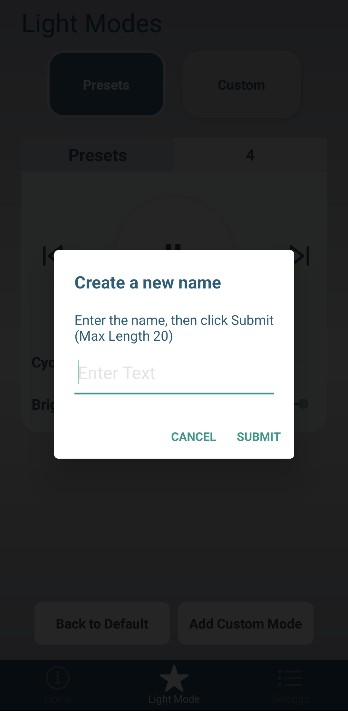 Starlight Ceiling app control screen