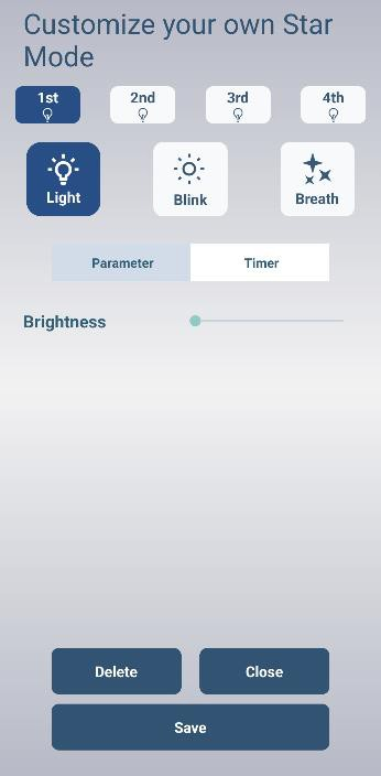 Starlight Ceiling app control screen