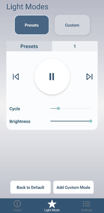 Starlight Ceiling app control screen