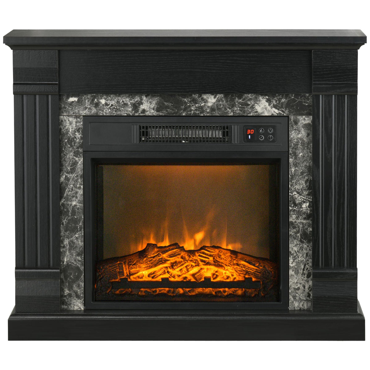 Easton Electric Mantel Wood Surround Freestanding Fireplace Heater with Overheating Protection - Black