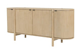 Ilaria natural acacia 4-door sideboard with rounded ends, three-quarter view