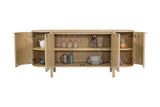 Ilaria sideboard open and styled with plates, glassware and serving pieces