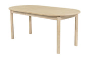 Ilaria natural acacia oval dining table closed at 71 in, three-quarter view