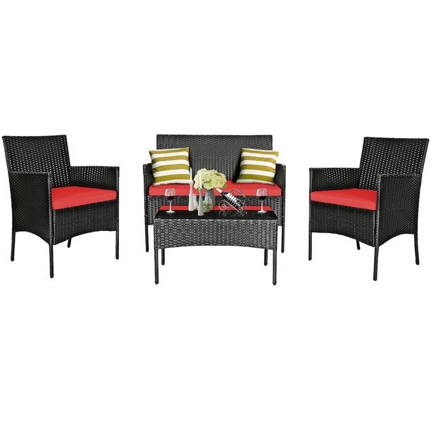 8 Pieces Patio Cushioned Rattan Furniture Set