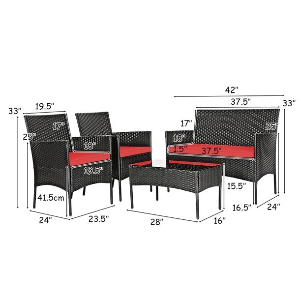 8 Pieces Patio Cushioned Rattan Furniture Set