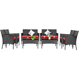 8 Pieces Patio Cushioned Rattan Furniture Set