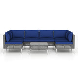 7 Piece Outdoor Furniture Set Wicker  Chairs with Tempered Glass Coffee Table