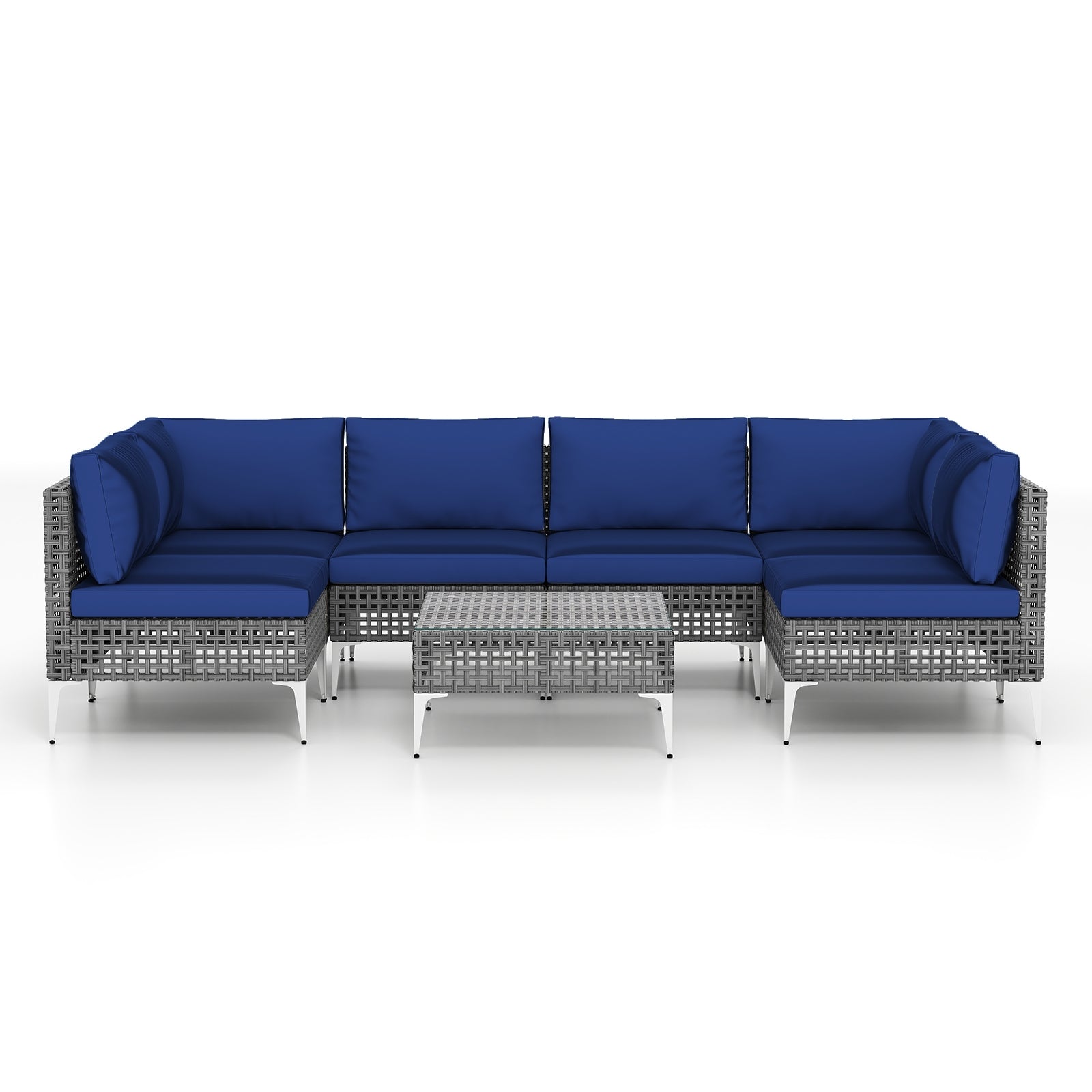 7 Piece Outdoor Furniture Set Wicker  Chairs with Tempered Glass Coffee Table