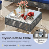 7 Piece Outdoor Furniture Set Wicker  Chairs with Tempered Glass Coffee Table