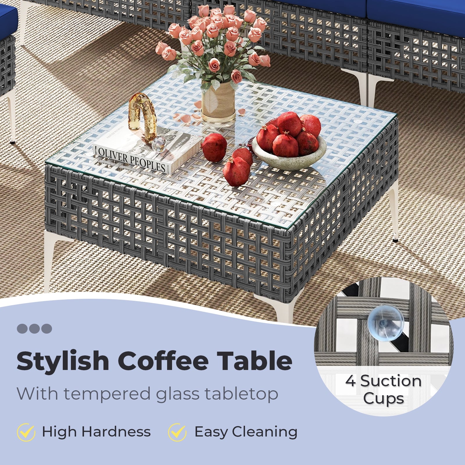 7 Piece Outdoor Furniture Set Wicker  Chairs with Tempered Glass Coffee Table